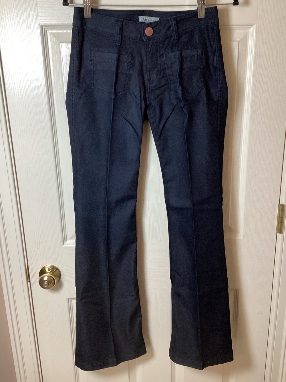 CAbi Patch Pockets Dark Blue Wash Flare Leg Jeans - Size 0